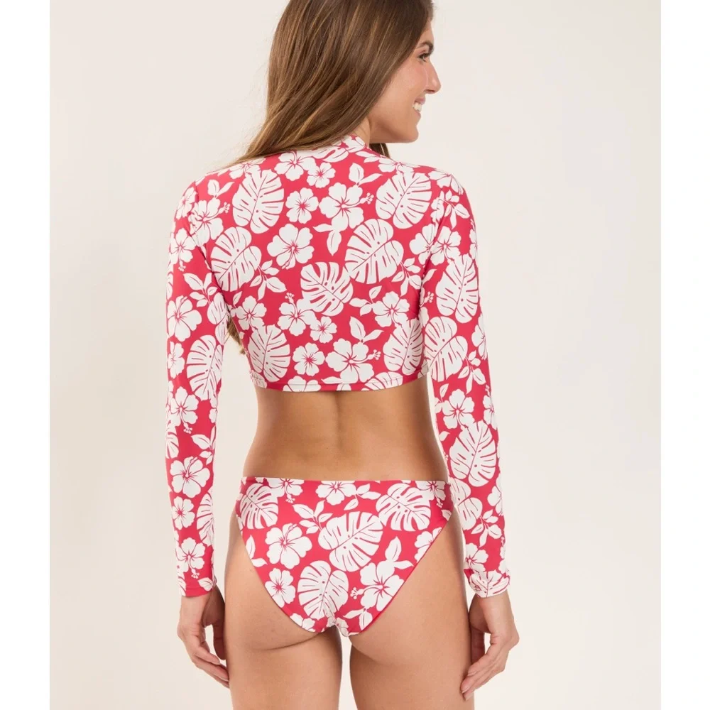 NWT Rio de Sol Top Pua Hibiscus Reef Tropical Floral Long Sleeve Swim Coverup S